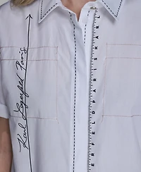 Karl Lagerfeld Paris Women's Collared Short-Sleeve Blouse