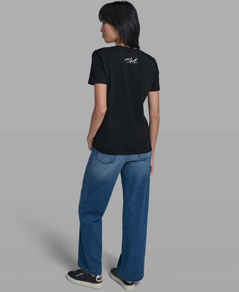 Karl Lagerfeld Paris Women's Crew Neck Sunglasses T-Shirt