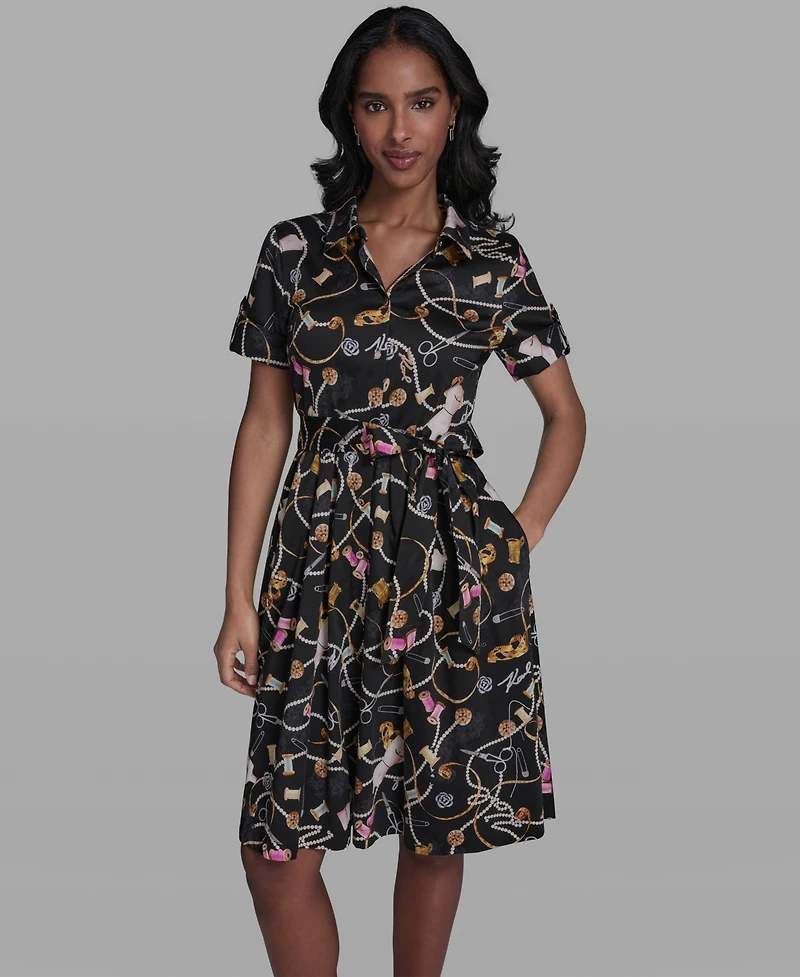 Karl Lagerfeld Paris Women's Short-Sleeve Collared Shirt Dress