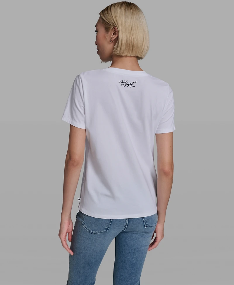 Karl Lagerfeld Paris Women's Rose Print Crew Neck T-Shirt