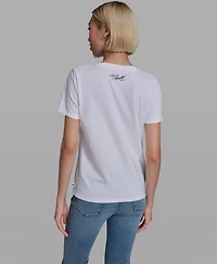 Karl Lagerfeld Paris Women's Rose Print Crew Neck T-Shirt