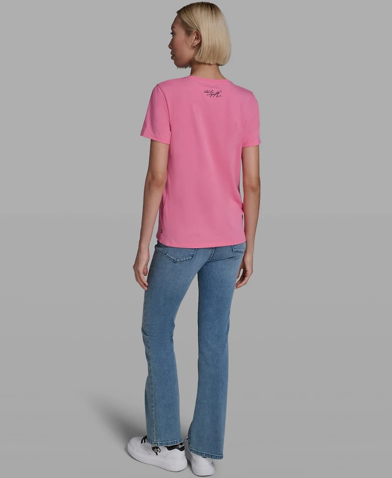 Karl Lagerfeld Paris Women's Rose Print Crew Neck T-Shirt