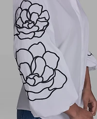Karl Lagerfeld Paris Women's Floral Detailed Collared Blouse