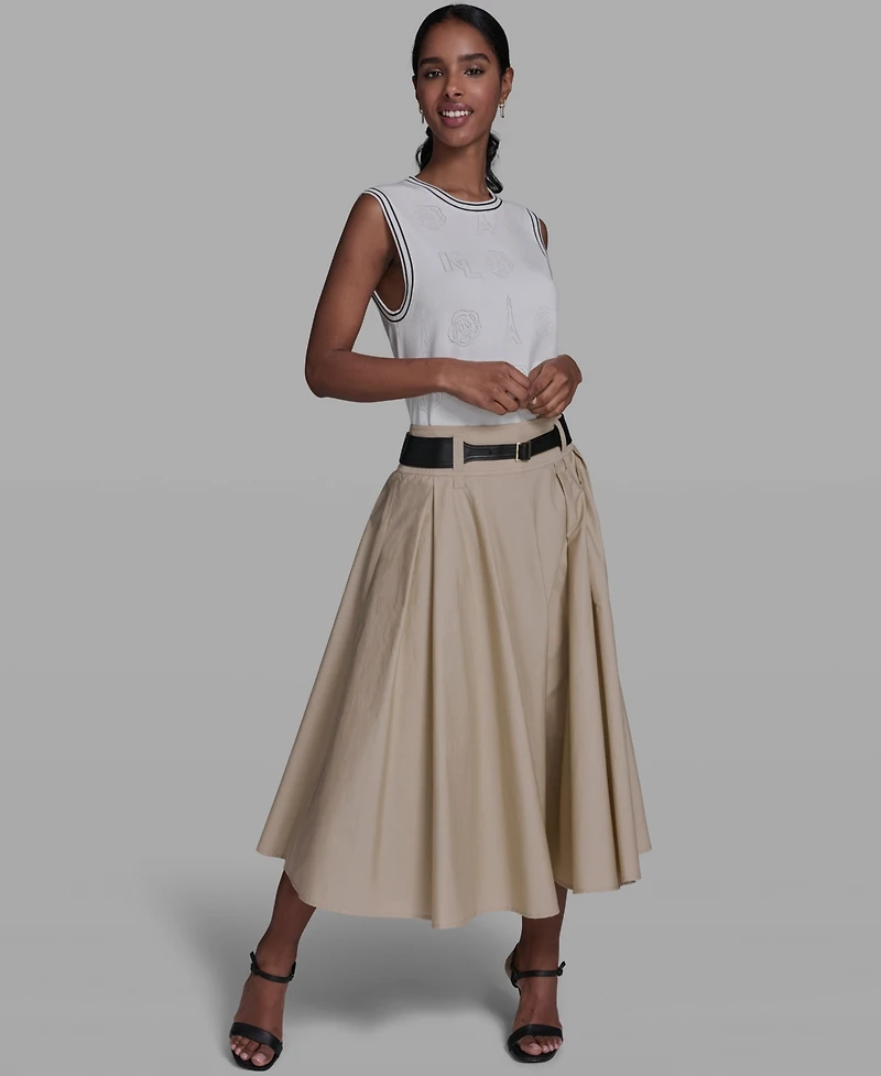 Karl Lagerfeld Paris Women's Belted Midi Skirt