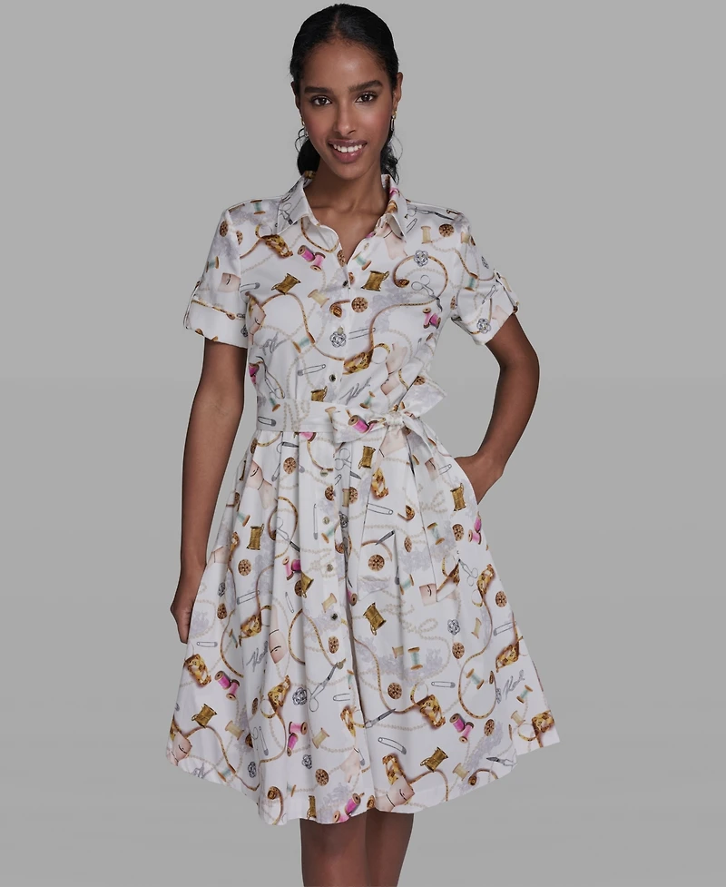 Karl Lagerfeld Paris Women's Short-Sleeve Collared Shirt Dress