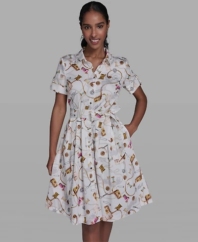 Karl Lagerfeld Paris Women's Short-Sleeve Collared Shirt Dress