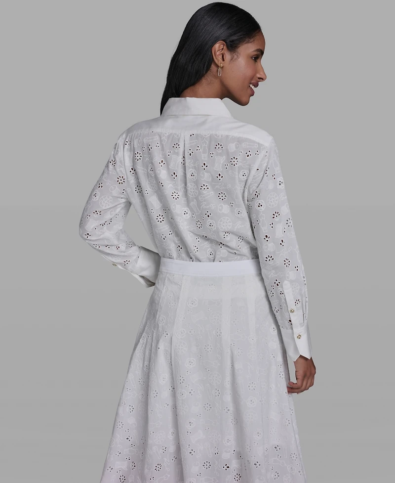 Karl Lagerfeld Paris Women's Collared Long-Sleeve Blouse