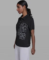 Karl Lagerfeld Paris Women's Short-Sleeve Collared Blouse