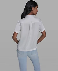 Karl Lagerfeld Paris Women's Short-Sleeve Floral Collared Shirt