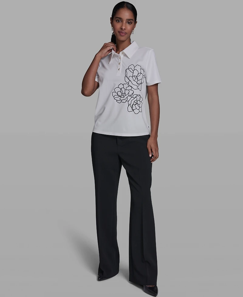 Karl Lagerfeld Paris Women's Short-Sleeve Collared Blouse