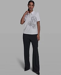 Karl Lagerfeld Paris Women's Short-Sleeve Collared Blouse