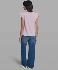 Karl Lagerfeld Paris Women's Scallop Trim Boat Neck Top