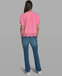 Karl Lagerfeld Paris Women's Crew Neck Short-Sleeve Top