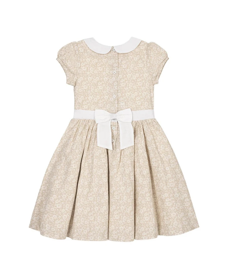 Hope & Henry Little and Big Girls' Short Sleeve Linen Dress with Peter Pan Collar