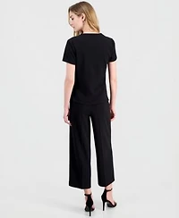 Anne Klein Womens Draped Front Short Sleeve Top Cropped Wide Leg Pants