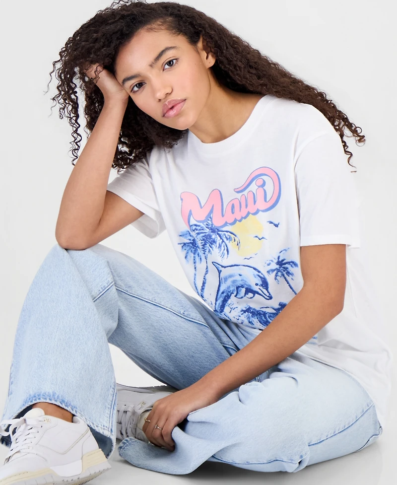 Self Esteem Juniors' Maui Dolphin Graphic Crewneck T-Shirt