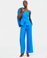 Tahari Asl Petite One Button Lapel Collar Blazer Sleeveless Square Neck Tank Top Mid Rise Wide Leg Pleated Trousers