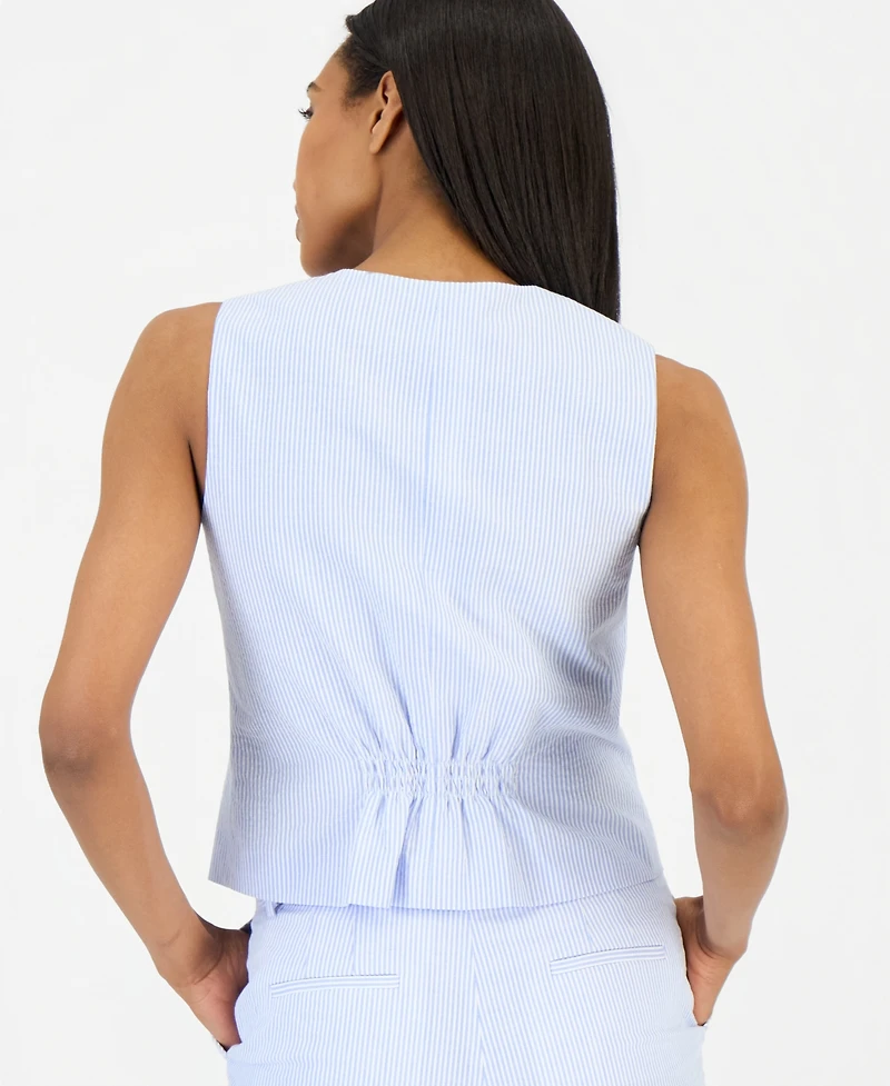 Tahari Asl Women's Seersucker Stripe Cotton Button-Front Vest