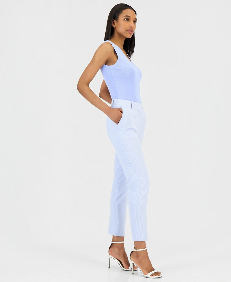 Tahari Asl Women's Seersucker Stripe Cotton Slim-Leg Pants