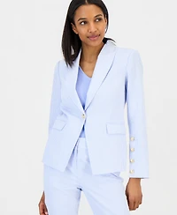 Tahari Asl Women's Seersucker Stripe Cotton One-Button Blazer