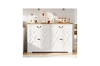 gaomon 57 Inch Farmhouse Buffet Cabinet with Storage, White Sideboard with 4 Doors & 2 Drawers, Adjustable Shelves Coffee Bar Cabinet
