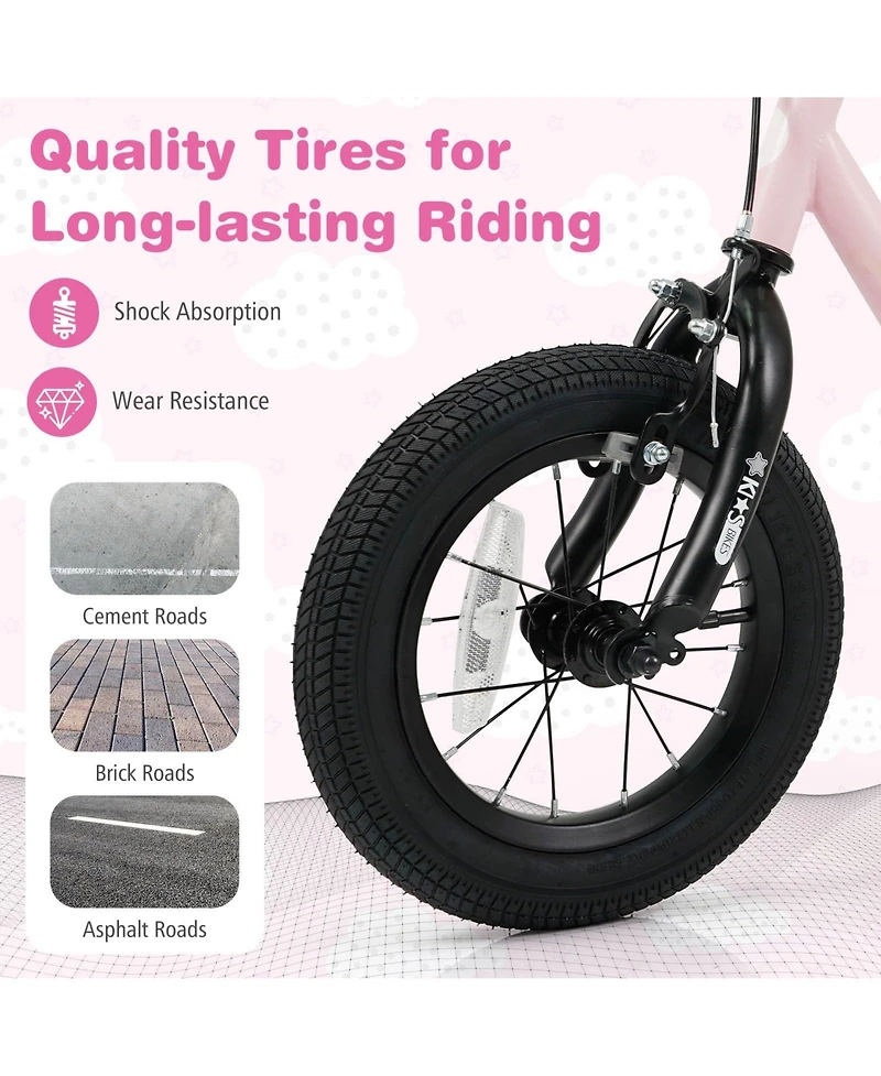 Kids Bike for 3-7 Years Old Boys and Girls 12 Inch Children Bicycle-Pink 12 Inch