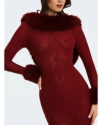 Miss Circle Women Mellie Burgundy Regular-Length Rhinestone Mesh Low Back Mermaid Gown