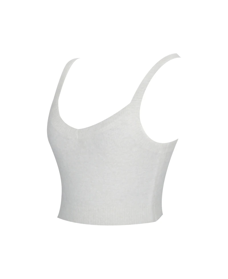 Miss Circle Women's Selene White Wool-Blend Ribbed Knit V-Neck Top