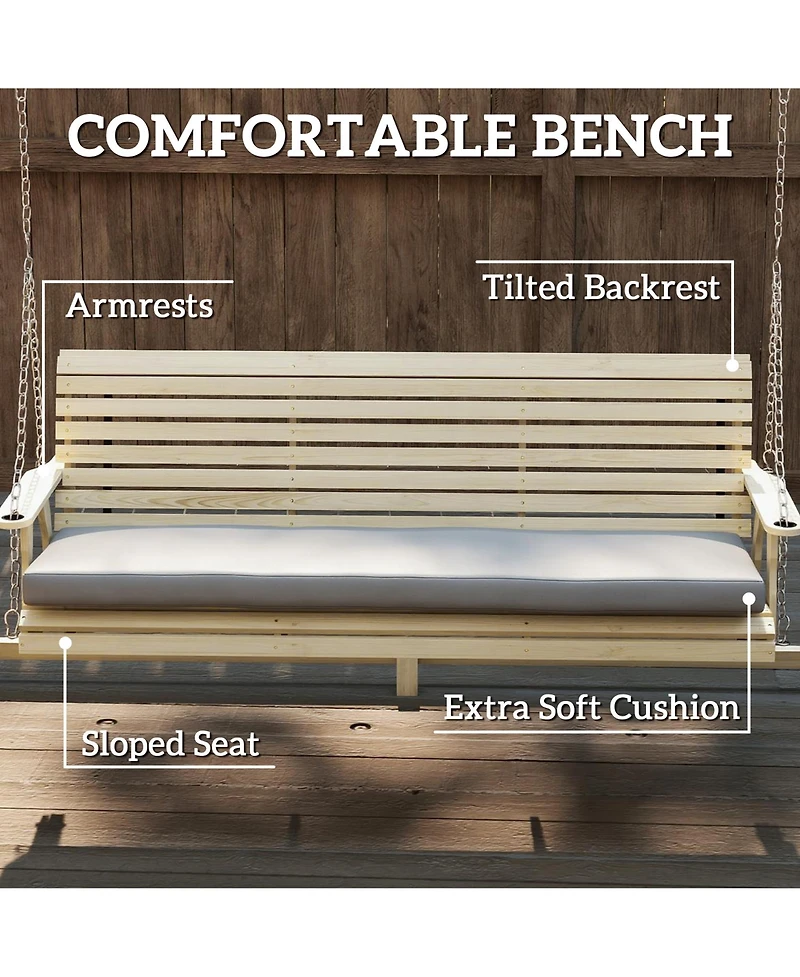 Outsunny 3 Seat Porch Swing with Cushion and Side Trays