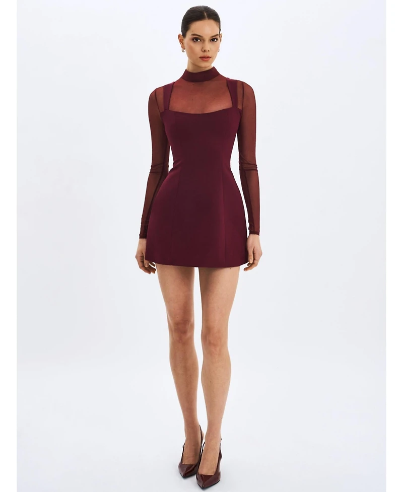 Miss Circle Women's Natasha Burgundy Faux Two-Piece Turtleneck Mini Dress
