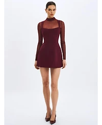 Miss Circle Women's Natasha Burgundy Faux Two-Piece Turtleneck Mini Dress