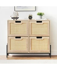 gaomon Rattan Shoe Storage Cabinet with 4 Flip Drawers, Freestanding Organizer Adjustable Shelves for Entryway, Narrow Rack Cabinet,