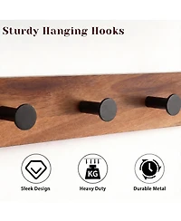 Yigii Walnut Wood Shelf & 5 Hooks Wall Rack for Coats, Bags, Living Spaces