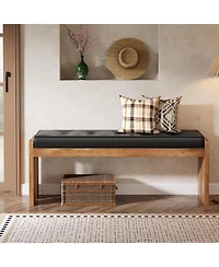 Tribesigns 47-Inch Solid Wood Entryway Bench, Modern End of Bed Bench with Button-Tufted Leather Pad and Wooden Legs