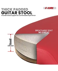 5 Core Guitar Stool 3.15" Padded Chair w Backrest Foldable Music Seat Built in Foot Rest Guitar Stand