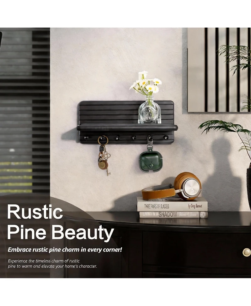 Yigii Pine Wood Key & Coat Rack with Shelf