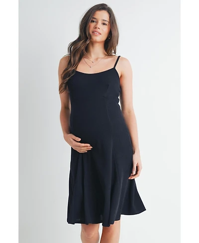 Hello Miz Women's Maternity Ribbed Empire Waist Scoop Neck Sleeveless Dress