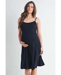 Hello Miz Women's Maternity Ribbed Empire Waist Scoop Neck Sleeveless Dress