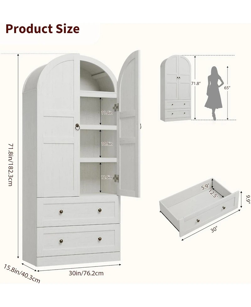 gaomon 72" Tall Dome Bookcase with Drawers, 4-Tier Wooden Bookshelf Storage Cabinet with Door
