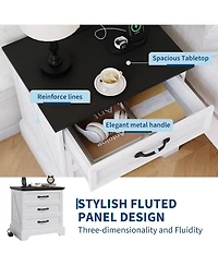 gaomon Modern Farmhouse Wood Nightstand Set of 2 with Charging Station & 3 Large Drawers