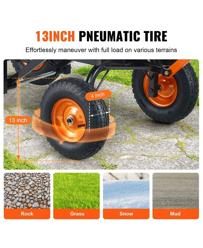 Sugift Heavy-Duty Dump Cart with 1500 lbs Capacity & Large Wheels