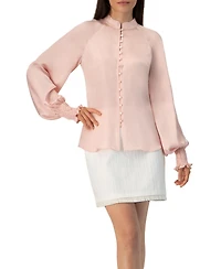 Ivonne Women's Straight Blouse with Mandarin Collar