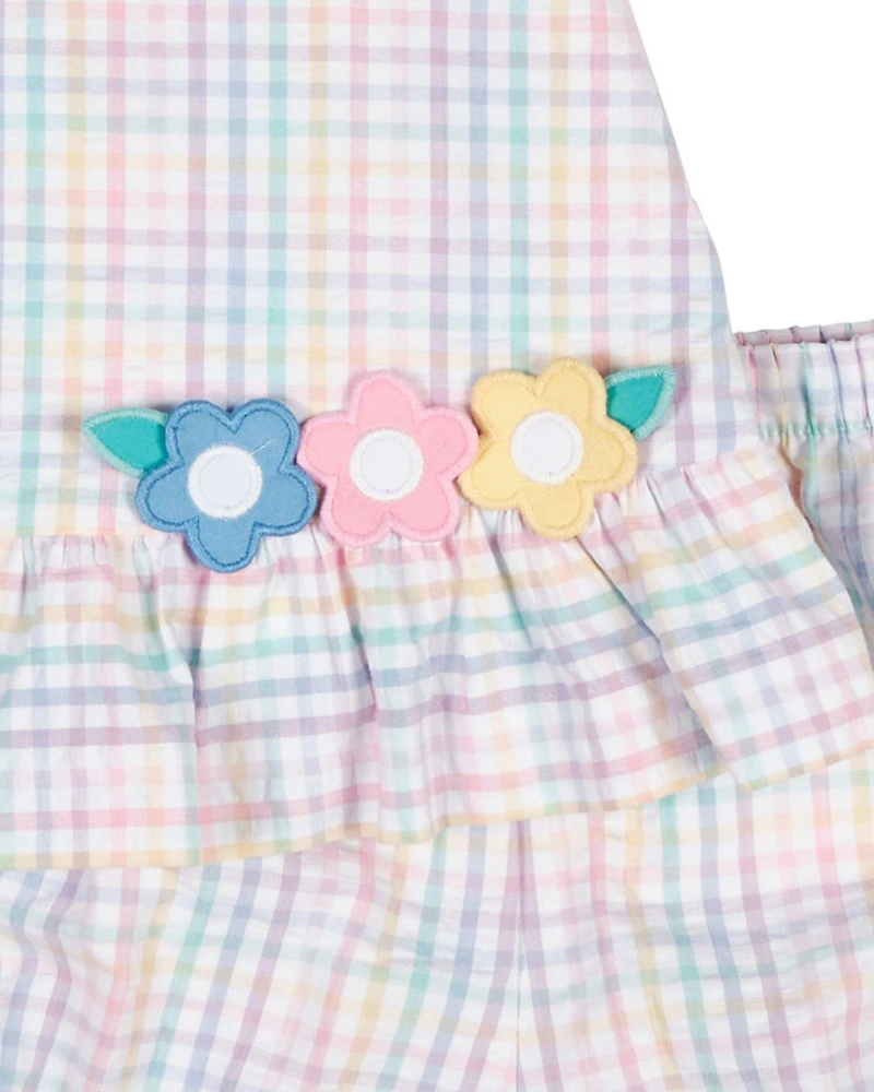 Florence Eiseman Baby Girl Plaid Seersucker Dress And Bloomer With Flowers