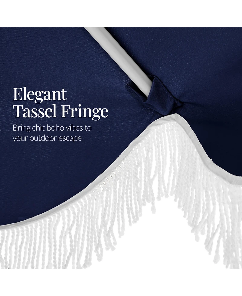 Best Choice Products 9ft Fringe Market Umbrella – Boho Patio Sunshade w/ Tilt, UPF50+, Steel Pole for Table, Pool, Deck