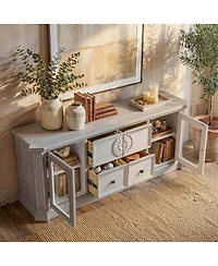 Famapy White Wooden Sideboard Accent Storage Cabinet with Multi-function