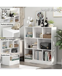 Famapy 5-Shelf Brown Wood Standard Bookcase With 3 Glass Doors and 3 Wood Doors