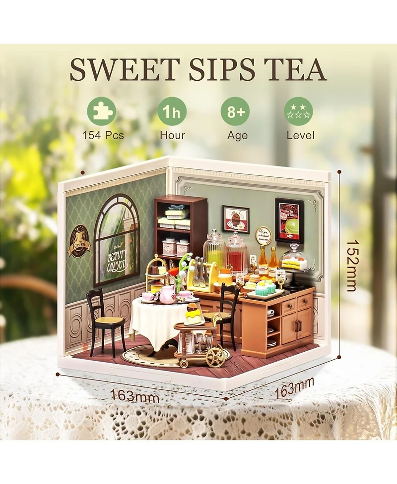 Robotime Miniature House Kit Diy Plastic House Building Toy Set with Led Tiny Store Making Kit Model Craft Hobby Unique Gift Sweet Sips Tea