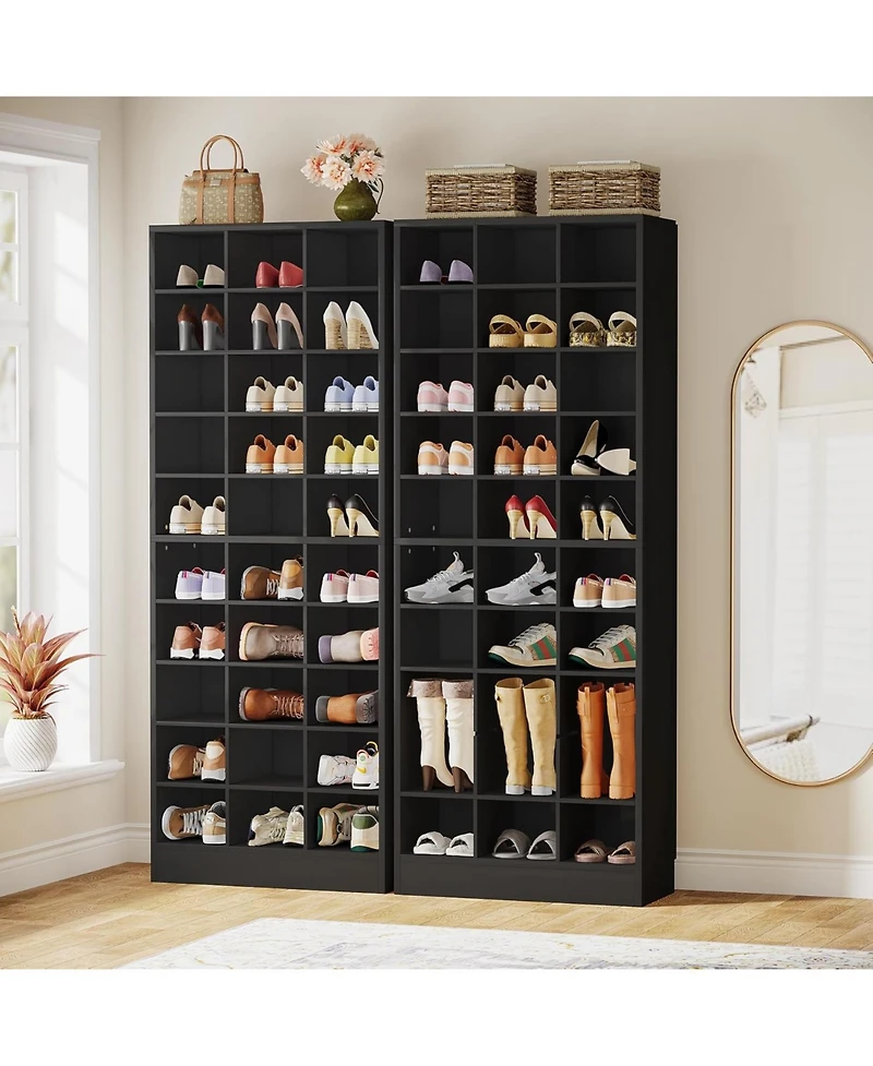 Tribesigns 10-Tier Wooden Shoe Storage Cabinet with 30 Cubbies, Freestanding Tall Rack Organizer