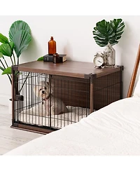 Iris Usa Furniture-Style Wooden Enclosed Pet Crate for Small Medium Dog, Dark Brown