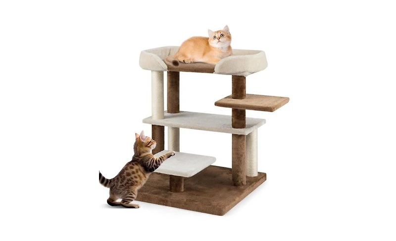 Aostirmotor 2-in-1 Cat Activity Center: Staircase & Tree with 4 Multi-Tier Platforms, Integrated Sisal Scratching Posts, Space-Saving in Gray